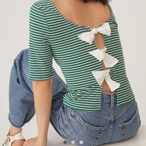 Anthropologie Striped Cut-out Bow Back